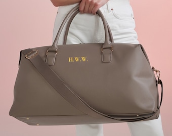 Personalised Weekender Bag | Luggage Holdall | Custom Carry-On Travel Vegan Leather Bag with Custom Initials | Nu Hide Leather