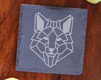Geometric Fox Fox Birthday Gift Slate Coaster For Birthday Celebrations, Animal Illustration Drinks Coaster, Home Bar Gift