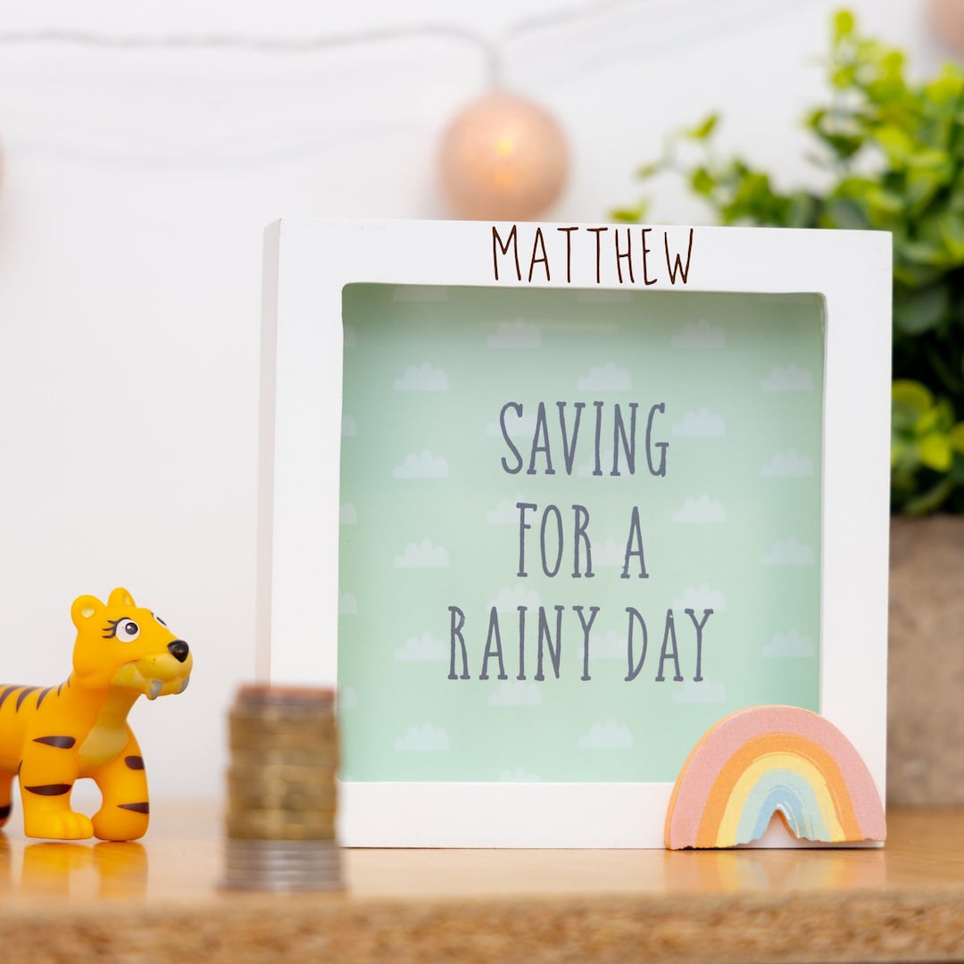 Personalised Engraved Money Box Frame Saving for A Rainy Day - Rainy ...