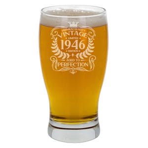 Personalised Vintage 1946 Engraved Beer Pint Glass 80th Birthday Aged to Perfection 80 Year Old Gifts Beer Tulip Pint Glass &/or Coaster Set image 5