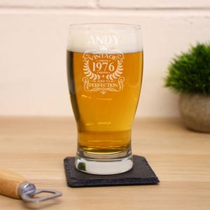 Vintage 1976 Engraved Beer Pint Glass - Personalised 50th Birthday Gift – 50 Year Old Aged to Perfection Beer Cider Lager Tulip Pint Glass image 17