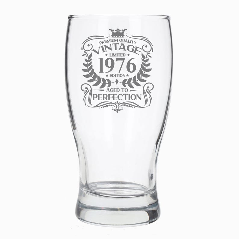 Vintage 1976 Engraved Beer Pint Glass - Personalised 50th Birthday Gift – 50 Year Old Aged to Perfection Beer Cider Lager Tulip Pint Glass image 11