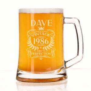 40th Birthday Vintage 1986 Engraved Beer Stein Glass Tankard Mug Aged to Perfection Personalised 40 Year Old Gifts Beer Glass With Handle image 19