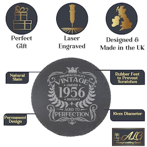 Vintage 1956 Engraved Whiskey Glass - Personalised 70th Birthday Aged to Perfection – 70 Year Gifts Bourbon Scotch Whisky Tumbler or Coaster image 5
