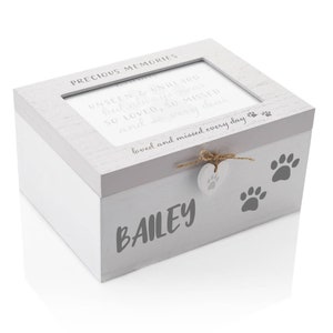 Personalised Rustic Pet Photo Memorial Dog Keepsake Box Pet Wooden Memory Box with Built in Picture Frame for Cats Dogs & Pets Loss Memorial