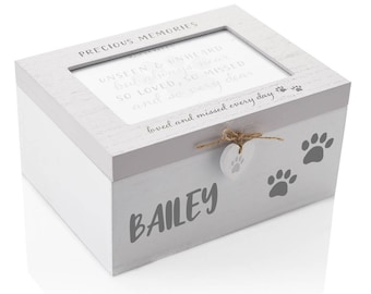 Personalised Rustic Pet Photo Memorial Dog Keepsake Box Pet Wooden Memory Box with Built in Picture Frame for Cats Dogs & Pets Loss Memorial