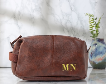 Personalised Men's Embroidered Washbag Nu Hide Toiletry Bag | Vegan Faux | Travel Bag option to add facecloth | Birthday Gifts for Him
