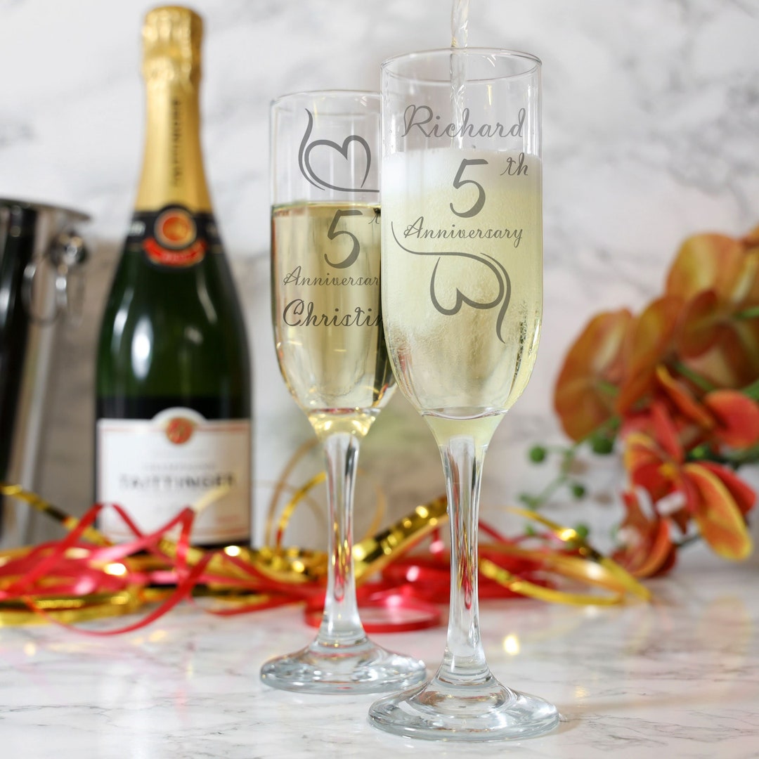 Personalised 5th Wedding Anniversary Engraved Champagne
