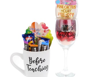 Personalised Mug & Wine Glass Gift Set | Before and After Work | Personalised Filled Gifts | Teacher Gift Set | Thankyou Appreciation