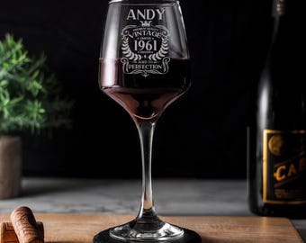 Vintage 1961 Engraved Wine Glass - Personalised 65th Birthday Aged to Perfection – 65 Year Old Gifts red white Wine Glass &/or Coaster Set