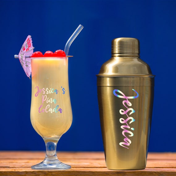 Personalized Gold Cocktail Shaker and Martini Glass Set