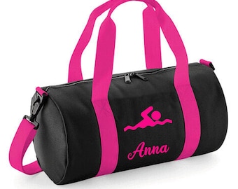 Personalised Swimming Design Barrel Bag 12L - Stylish and Durable Duffel Swim Bag for Kids, Lightweight Holdall with design and Childs Name