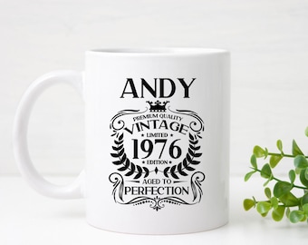 Personalised 50th Birthday Mug and / or Coaster - Vintage 1976 Aged to Perfection – 50 Year Old Gifts Idea for Him / Her