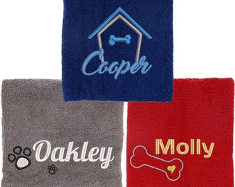 Personalised Embroidered Dog Towel | Medium and Large Personalised Embroidered Puppy Dog Towel | New Puppy Dog Gift | Dog Name & Design Gift