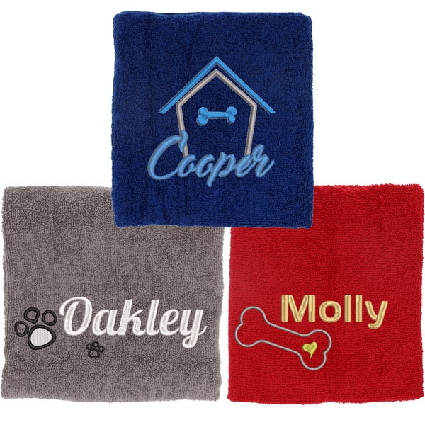 Personalised Embroidered Dog Towel | Medium and Large Personalised Embroidered Puppy Dog Towel | Dog Name & Design Gift | New Puppy Dog Gift