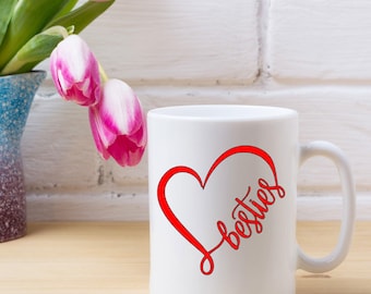 Besties Will Always Be Connected By Heart Coffee Mug Birthday Gift For Best Friend, Sentimental Mug For Tea And Coffee, Keepsake For Bestie