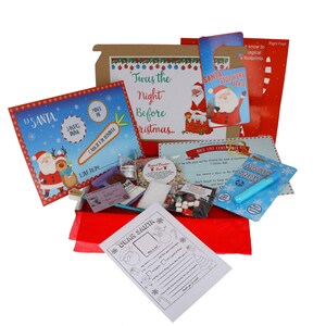Caja precargada de Nochebuena para padres que se preparan para la preparación de Papá Noel / Caja de Nochebuena / Carta de Papá Noel, polvo de reno, nieve, llave y licencia