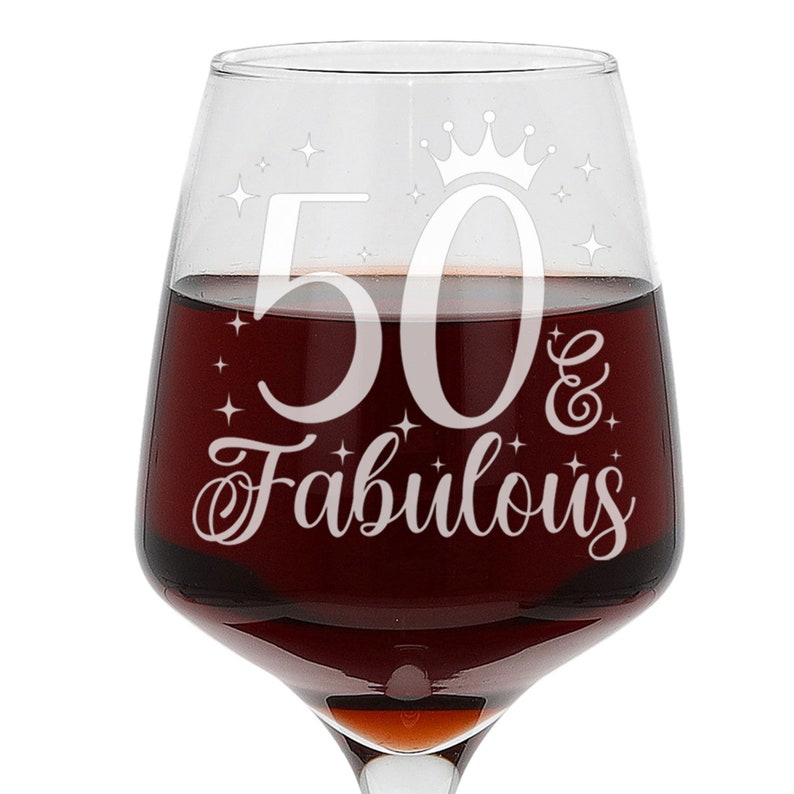 50 and Fabulous Engraved Wine Glass 50th Birthday Glass Gifts for 50 Year Old 50th Birthday Red White Rose Wine Glass and Coaster Set image 8