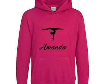 Sudadera con capucha personalizada para niños con parada de manos para gimnasia, con nombre personalizado