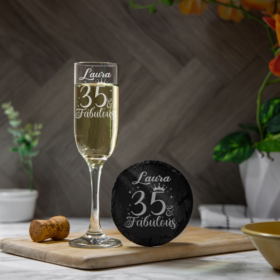 35 and Fabulous Engraved Champagne Glass – 35th Birthday Glass – Gifts ...