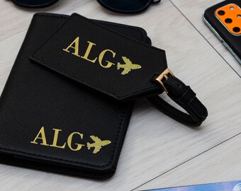 Personalised Passport Holder and Luggage Tag Set | Passport Cover Travel Set | Bridesmaid Gifts | Personalised Gift for Her | Travel Gifts