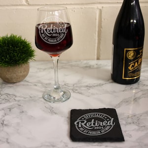 Officially Retired Engraved Retirement Wine Glass Gift | Tallo Wine Glass | Funny Retirement Gift | Retired Leaving Gift for Women or Men