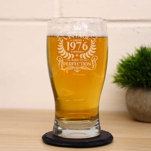 Vintage 1976 Engraved Beer Pint Glass - Personalised 50th Birthday Gift – 50 Year Old Aged to Perfection Beer Cider Lager Tulip Pint Glass image 14
