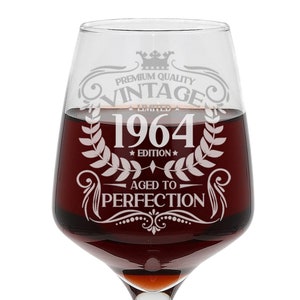 Vintage 1964 Engraved Wine Glass 60th Birthday Aged to Perfection 60 Year Old Gifts Red White Rose Glass & Coaster Set image 10