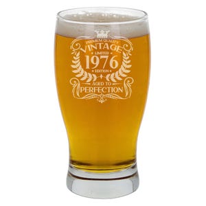 Vintage 1976 Engraved Beer Pint Glass - Personalised 50th Birthday Gift – 50 Year Old Aged to Perfection Beer Cider Lager Tulip Pint Glass image 7