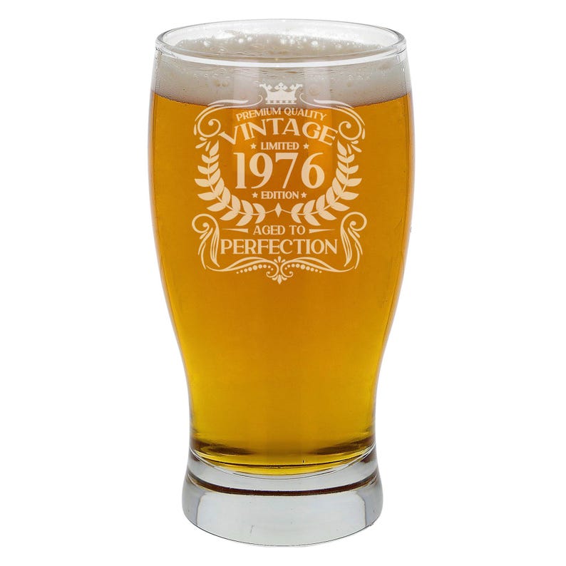 Vintage 1976 Engraved Beer Pint Glass - Personalised 50th Birthday Gift – 50 Year Old Aged to Perfection Beer Cider Lager Tulip Pint Glass image 7