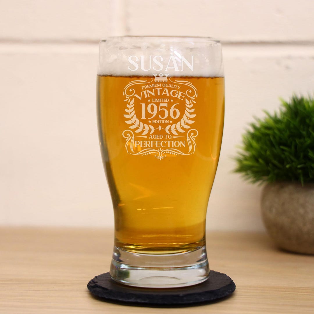 Personalised 70th Birthday Vintage 1956 Engraved Beer Pint Glass Aged ...
