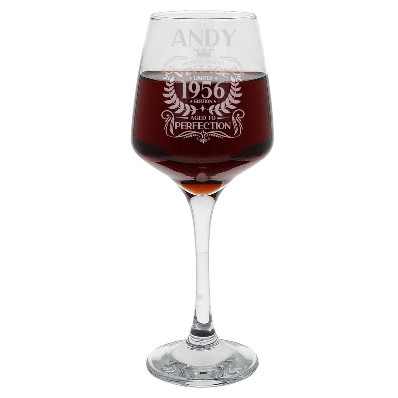 Vintage 1956 Engraved Wine Glass - Personalised 70th Birthday Aged to Perfection – 70 Year Old Gifts Wine Glass & Optional Coaster Set image 20