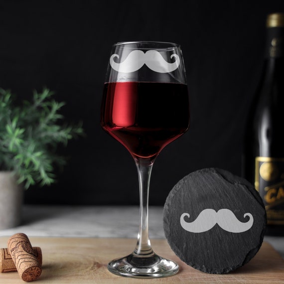 Verre à vin rigolo gravé pour homme, cadeau en verre à moustache
