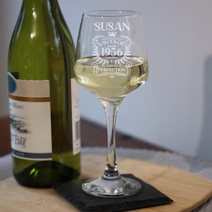 Vintage 1956 Engraved Wine Glass - Personalised 70th Birthday Aged to Perfection – 70 Year Old Gifts Wine Glass & Optional Coaster Set image 17