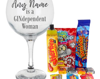 Personalised Engraved Gindependent Woman Gin Glass Gift | Novelty Etched Large Gin Balloon Glass | Custom Bespoke Glassware Gift |