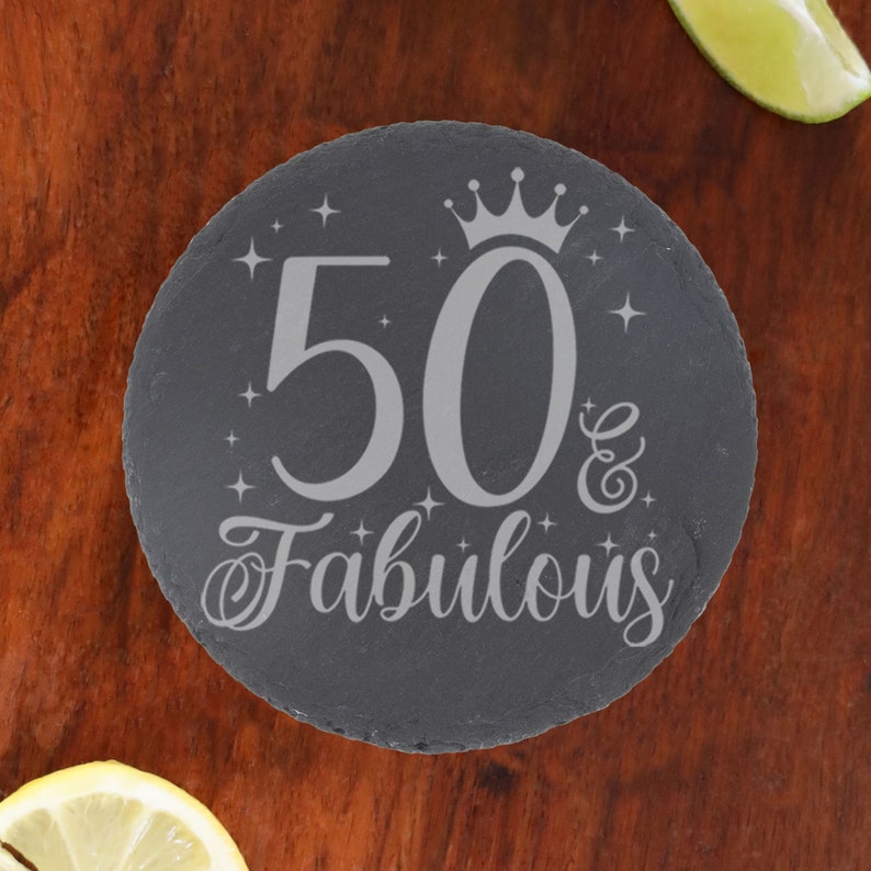 50 and Fabulous Engraved Wine Glass 50th Birthday Glass Gifts for 50 Year Old 50th Birthday Red White Rose Wine Glass and Coaster Set Round Coaster Only