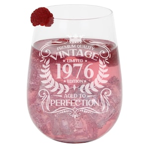 Vintage 1976 Engraved Stemless Gin Glass and/or Coaster Personalised 50th Birthday Gift Aged to Perfection – Gift for Her 50 Year Old Gifts Gin Glass Only