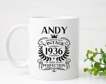 Personalised 90th Birthday Vintage 1936 Mug and Coaster - Aged to Perfection – 90 Year Old Gifts - 90th Birthday Gift Idea for Him / Her