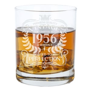 Vintage 1956 Engraved Whiskey Glass - Personalised 70th Birthday Aged to Perfection – 70 Year Gifts Bourbon Scotch Whisky Tumbler or Coaster Whisky Glass Only