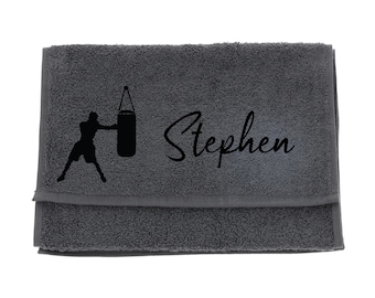 Serviette de boxe brodée personnalisée | Cadeau de serviette de gym de boxe pour les boxeurs | Cadeau de fitness personnalisé avec nom | Serviette de sport pour hommes et femmes