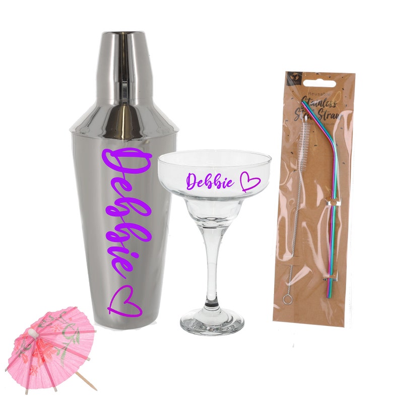 Personalised Cocktail Shaker & Margarita Glass Gift Set With Etsy