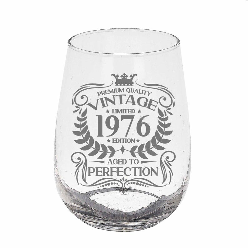 Vintage 1976 Engraved Stemless Gin Glass and/or Coaster Personalised 50th Birthday Gift Aged to Perfection – Gift for Her 50 Year Old Gifts immagine 12