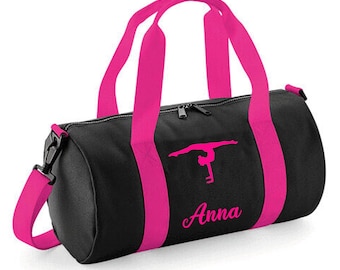 Personalised Dancing Barrel Bag for Girls Gymnastics | Bags for Kids Gym & Sports Equipment Storage | 20x20x40cm 12L Gymnast Design on Bag
