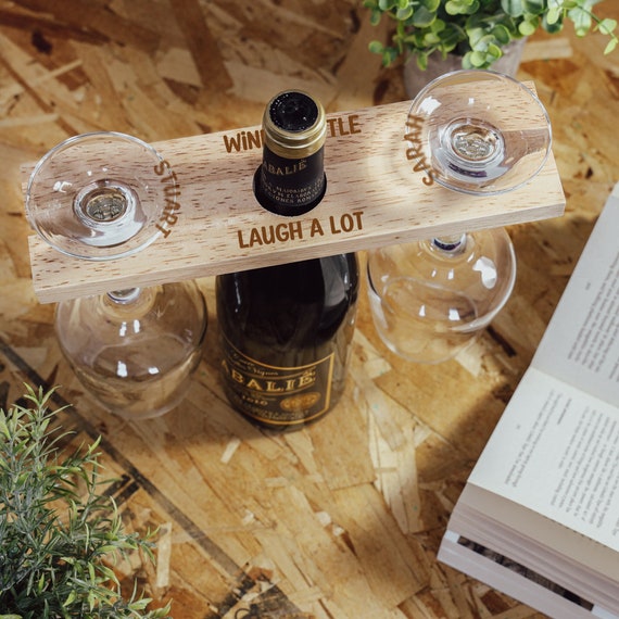 Personalised Wooden Wine Glass Butler Caddy | Wine Bottle & Glass Holder Set | Custom Engraved Gift | New Home Owner Gifts | Wedding Gifts