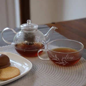 Personalised Engraved Glass Tea for One Tea Pot and Mug | Hug in a Mug | Afternoon Tea Box Gift | Tea & Biscuit Gift Set | Birthday Gifts