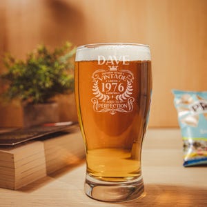 Vintage 1976 Engraved Beer Pint Glass - Personalised 50th Birthday Gift – 50 Year Old Aged to Perfection Beer Cider Lager Tulip Pint Glass image 20