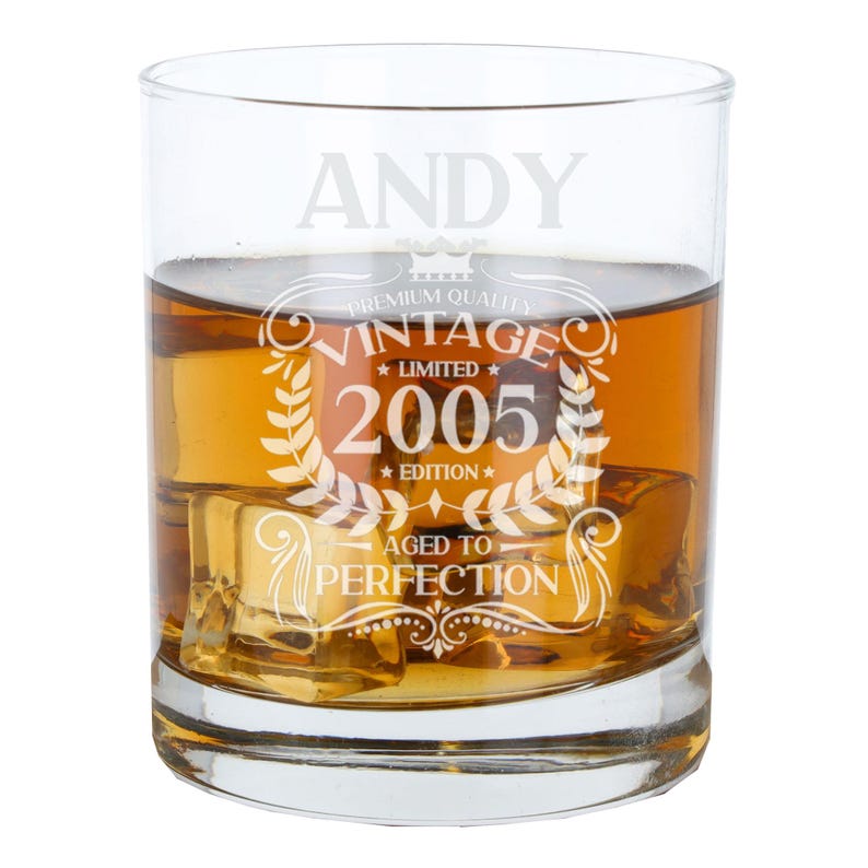 Personalised Vintage 2005 Engraved Whiskey Glass - 21st Birthday Aged to Perfection – 21 Year Old Gifts Bourbon Scotch Whisky Tumbler Glass image 15