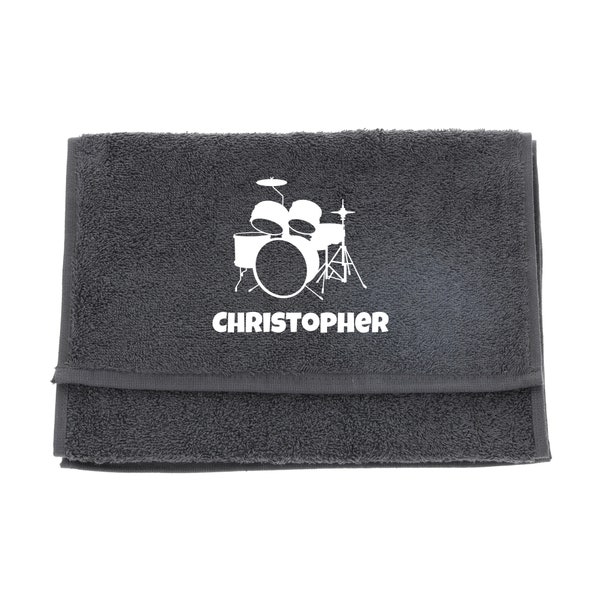 serviette de bain brodée personnalisée pour batteur | Serviette cadeau pour batteurs | Serviette personnalisée pour kit de batterie | Cadeau pour les joueurs de batterie