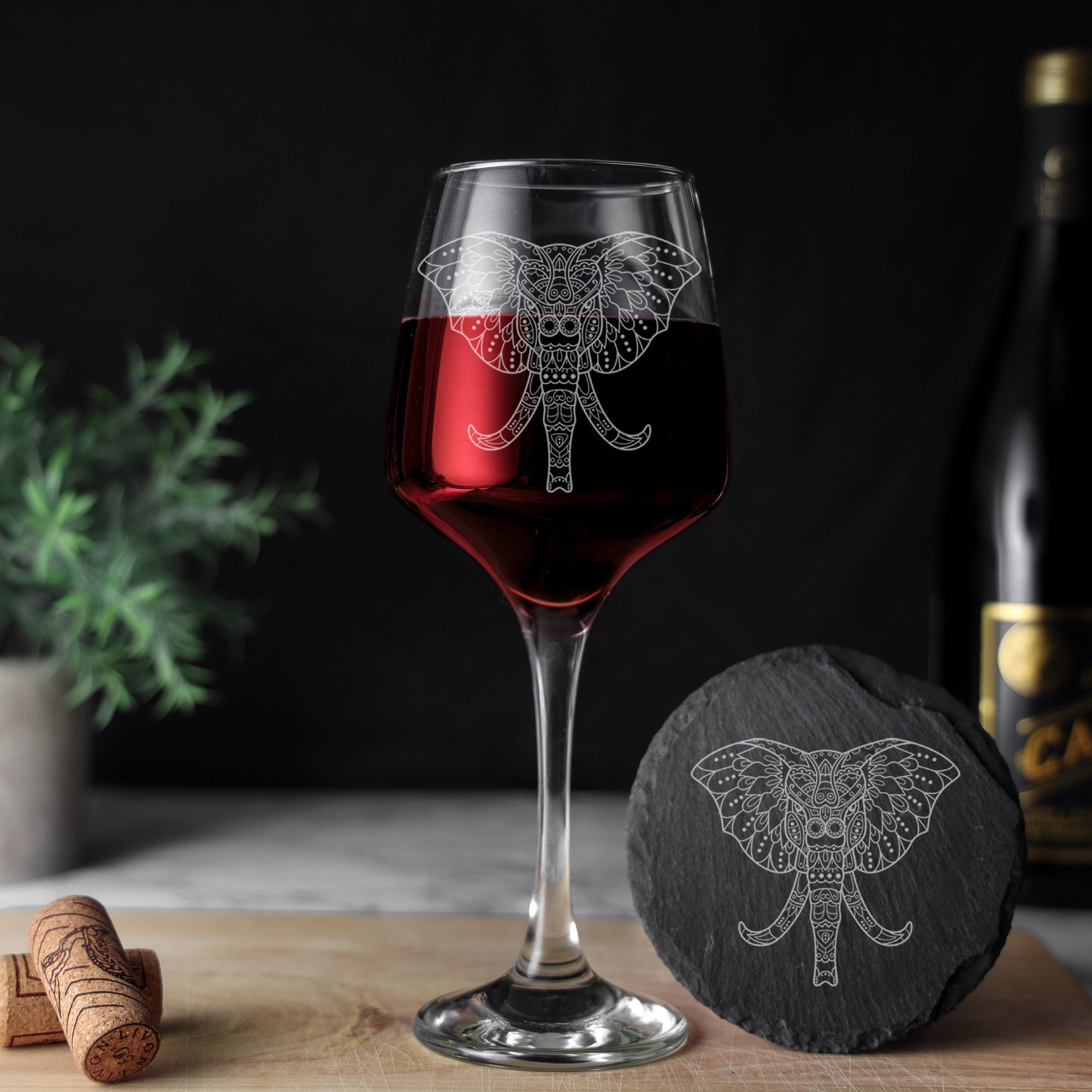 Cute Elephant with Bird - 9 oz. ARC Perfection Stemless Wine Glasses -  Promotional Products - Custom Gifts - Party Favors - Corporate Gifts -  Personalized Gifts