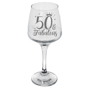 50 and Fabulous Engraved Wine Glass 50th Birthday Glass Gifts for 50 Year Old 50th Birthday Red White Rose Wine Glass and Coaster Set image 10